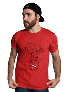 Triplets White Faced Emojis T-shirt (Red) - Clothes for Emoji Lovers - Foremost Gifting Material for Your Friends and Close Ones