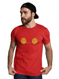 Couples Showing Flying Kiss Emoji T-shirt (Red) - Clothes for Emoji Lovers - Foremost Gifting Material for Your Friends and Close Ones