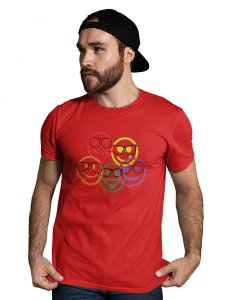 Scribbled Five different Emojis T-shirt (Red) - Clothes for Emoji Lovers - Foremost Gifting Material for Your Friends and Close Ones