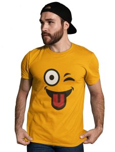 Left Eye Blink Emoji T-shirt (Yellow) - Clothes for Emoji Lovers - Suitable for Fun Events - Foremost Gifting Material for Your Friends and Close Ones
