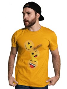 Triplets Emojis T-shirt (Yellow) - Clothes for Emoji Lovers - Suitable for Fun Events - Foremost Gifting Material for Your Friends and Close Ones