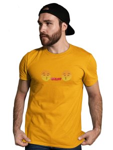 Couples Showing Flying Kiss Emoji T-shirt (Yellow) - Clothes for Emoji Lovers - Suitable for Fun Events - Foremost Gifting Material for Your Friends and Close Ones