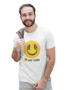 Smile with a Headphone Blend T-shirt (White) - Clothes for Emoji Lovers -Foremost Gifting Material for Your Friends and Close Ones