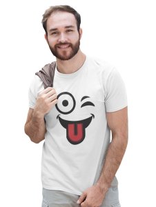 Left Eye Blink Emoji T-shirt (White) - Clothes for Emoji Lovers -Foremost Gifting Material for Your Friends and Close Ones