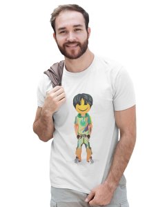 A Young Standing Emoji Boy Printed T-shirt (White) - Clothes for Emoji Lovers -Foremost Gifting Material for Your Friends and Close Ones