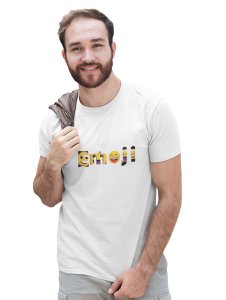 Emoji Pattern in Alphabets Printed T-shirt (White) - Clothes for Emoji Lovers -Foremost Gifting Material for Your Friends and Close Ones