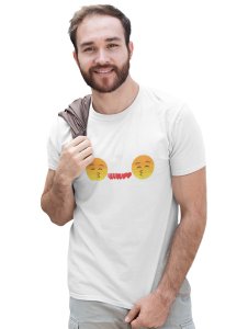 Couples Showing Flying Kiss Emoji T-shirt (White) - Clothes for Emoji Lovers -Foremost Gifting Material for Your Friends and Close Ones