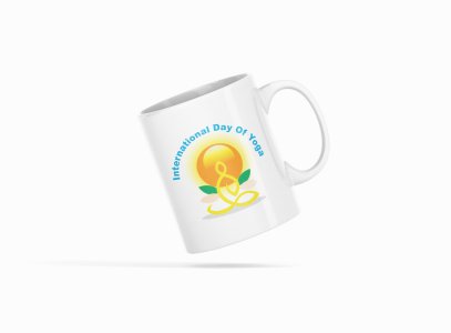 International Yoga Day Text In Sky Blue - Printed Coffee Mugs For Yoga Lovers