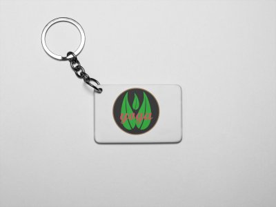 Yoga Text Written Over 3 Leaves, ( BG Green) - Printed Acrylic Keychains(Pack Of 2)