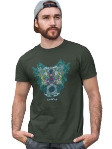 Outlams - Round Neck Tshirt Green Round Neck Cotton Half Sleeved T-Shirt with Printed Graphics