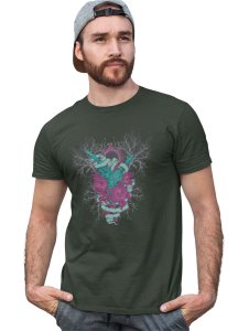 Mirror Monster Green Round Neck Cotton Half Sleeved T-Shirt with Printed Graphics