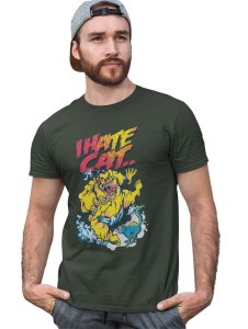 Cat Lover Green Round Neck Cotton Half Sleeved T-Shirt with Printed Graphics