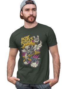 Bone To Rock Bone To Rock Green Round Neck Cotton Half Sleeved T-Shirt with Printed Graphics