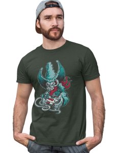 Demon- The Gamer Green Round Neck Cotton Half Sleeved T-Shirt with Printed Graphics