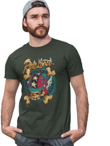 Ride Loose, (BG Yellow) Green Round Neck Cotton Half Sleeved T-Shirt with Printed Graphics