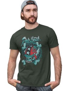 Ride Loose, (BG Blue) Green Round Neck Cotton Half Sleeved T-Shirt with Printed Graphics