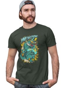 The Wave Monster Graphic Printed Green Cotton Round Neck Half Sleeves Tshirt