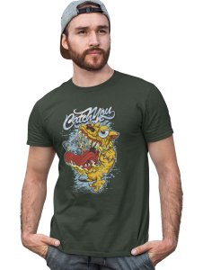 Hungry Dog Green Round Neck Cotton Half Sleeved T-Shirt with Printed Graphics
