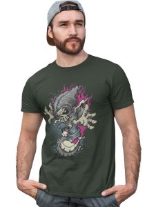Streets On Fire Green Round Neck Cotton Half Sleeved T-Shirt with Printed Graphics