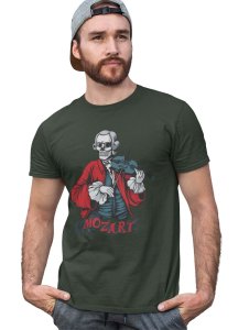 Mozart- The Composer Green Round Neck Cotton Half Sleeved T-Shirt with Printed Graphics