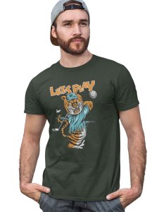 Let's Play Green Round Neck Cotton Half Sleeved T-Shirt with Printed Graphics