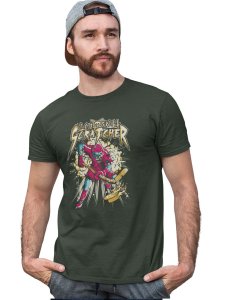 Skull Ice Hockey Green Round Neck Cotton Half Sleeved T-Shirt with Printed Graphics