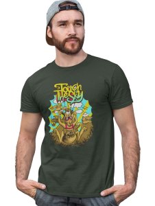 High Jump Kangaroo Green Round Neck Cotton Half Sleeved T-Shirt with Printed Graphics