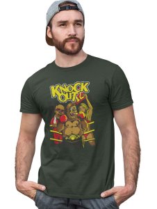 Boxer Monkey Green Round Neck Cotton Half Sleeved T-Shirt with Printed Graphics