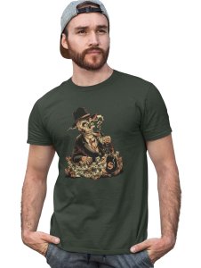 Rich Skull Green Round Neck Cotton Half Sleeved T-Shirt with Printed Graphics
