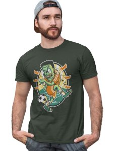 Frankinston's Soccer Green Round Neck Cotton Half Sleeved T-Shirt with Printed Graphics