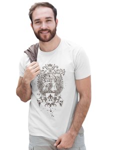 The Royal Eagle White Round Neck Cotton Half Sleeved T-Shirt with Printed Graphics