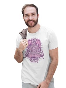 The Power Of Karma White Round Neck Cotton Half Sleeved T-Shirt with Printed Graphics