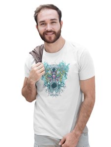 Mirror Monster White Round Neck Cotton Half Sleeved T-Shirt with Printed Graphics