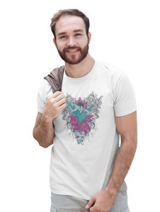 The Shooter And Roses White Round Neck Cotton Half Sleeved T-Shirt with Printed Graphics