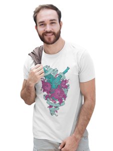 Rods And Roses White Round Neck Cotton Half Sleeved T-Shirt with Printed Graphics
