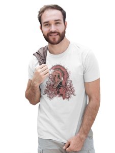 The Knight White Round Neck Cotton Half Sleeved T-Shirt with Printed Graphics