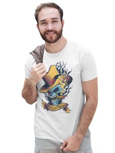 Guilty Parties OpiumWhite Round Neck Cotton Half Sleeved T-Shirt with Printed Graphics