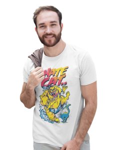 Cat Lover White Round Neck Cotton Half Sleeved T-Shirt with Printed Graphics