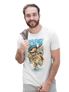 Revenge White Round Neck Cotton Half Sleeved T-Shirt with Printed Graphics
