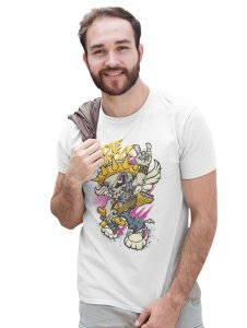Bone To Rock White Round Neck Cotton Half Sleeved T-Shirt with Printed Graphics