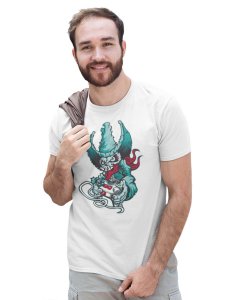 Demon - The Gamer White Round Neck Cotton Half Sleeved T-Shirt with Printed Graphics