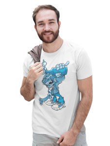 Riotous Cranium White Round Neck Cotton Half Sleeved T-Shirt with Printed Graphics