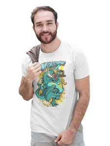 The Wave Monster Graphic Printed White Cotton Round Neck Half Sleeves Tshirt
