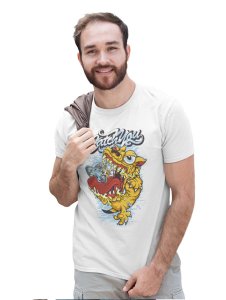 Hungry Dog White Round Neck Cotton Half Sleeved T-Shirt with Printed Graphics