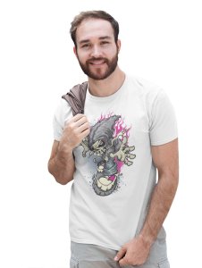 Streets On Fire White Round Neck Cotton Half Sleeved T-Shirt with Printed Graphics