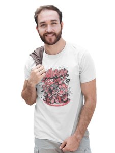 The Monster Bowling White Round Neck Cotton Half Sleeved T-Shirt with Printed Graphics