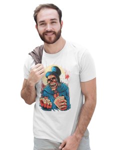 Cards Or Dices? White Round Neck Cotton Half Sleeved T-Shirt with Printed Graphics