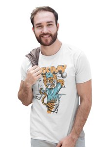 Let's Play White Round Neck Cotton Half Sleeved T-Shirt with Printed Graphics