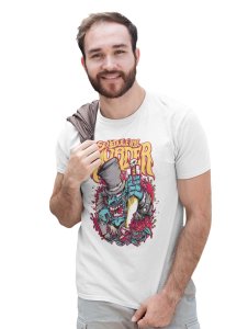Schedule Murderer White Round Neck Cotton Half Sleeved T-Shirt with Printed Graphics