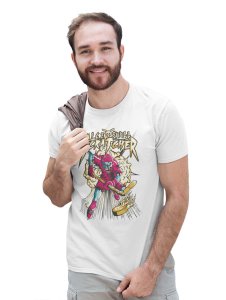 Skull Ice Hockey White Round Neck Cotton Half Sleeved T-Shirt with Printed Graphics